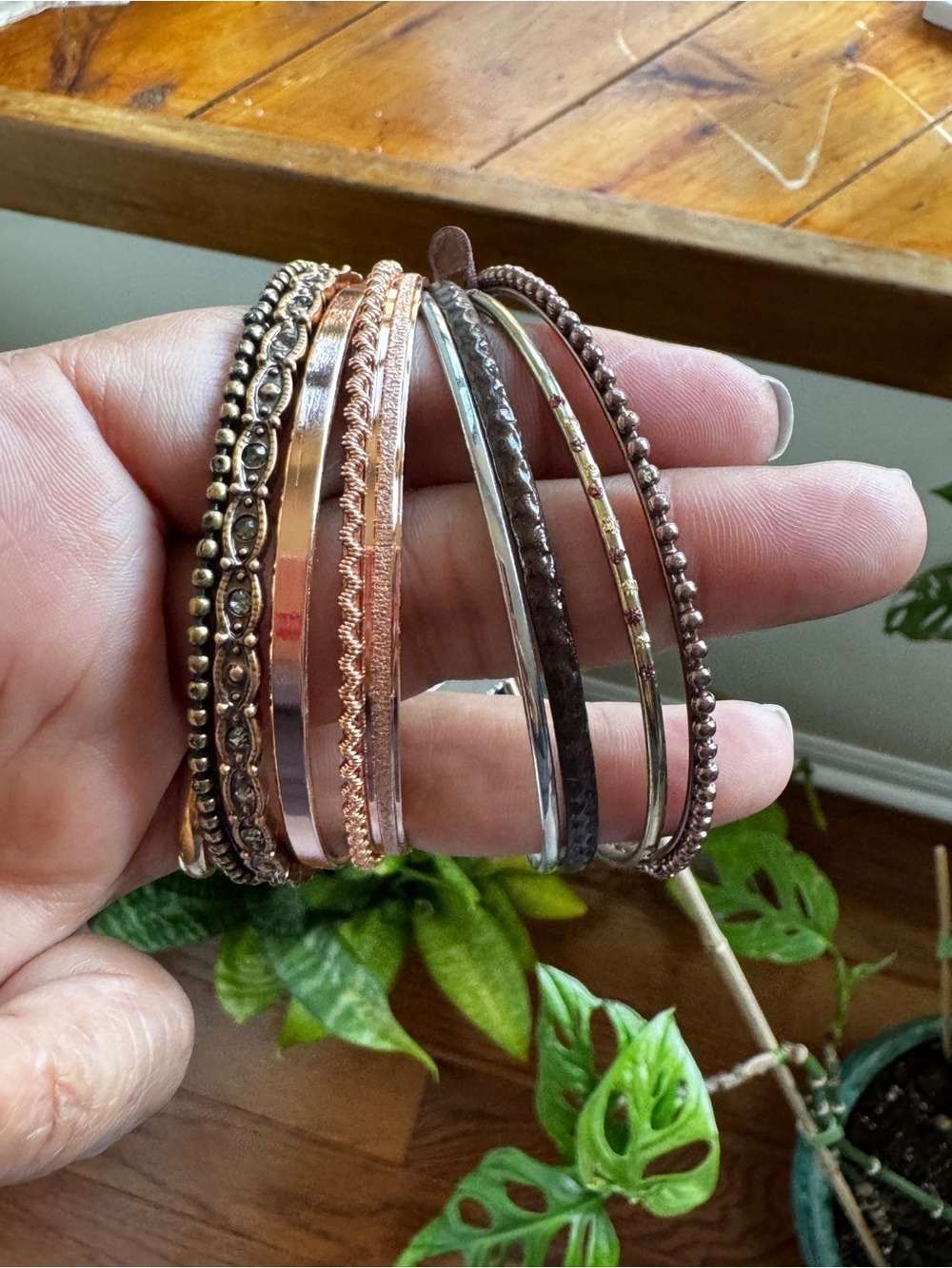 Chico's Mixed Metal Stackable Bracelet Set in Rose Gold, Brown & Silver
